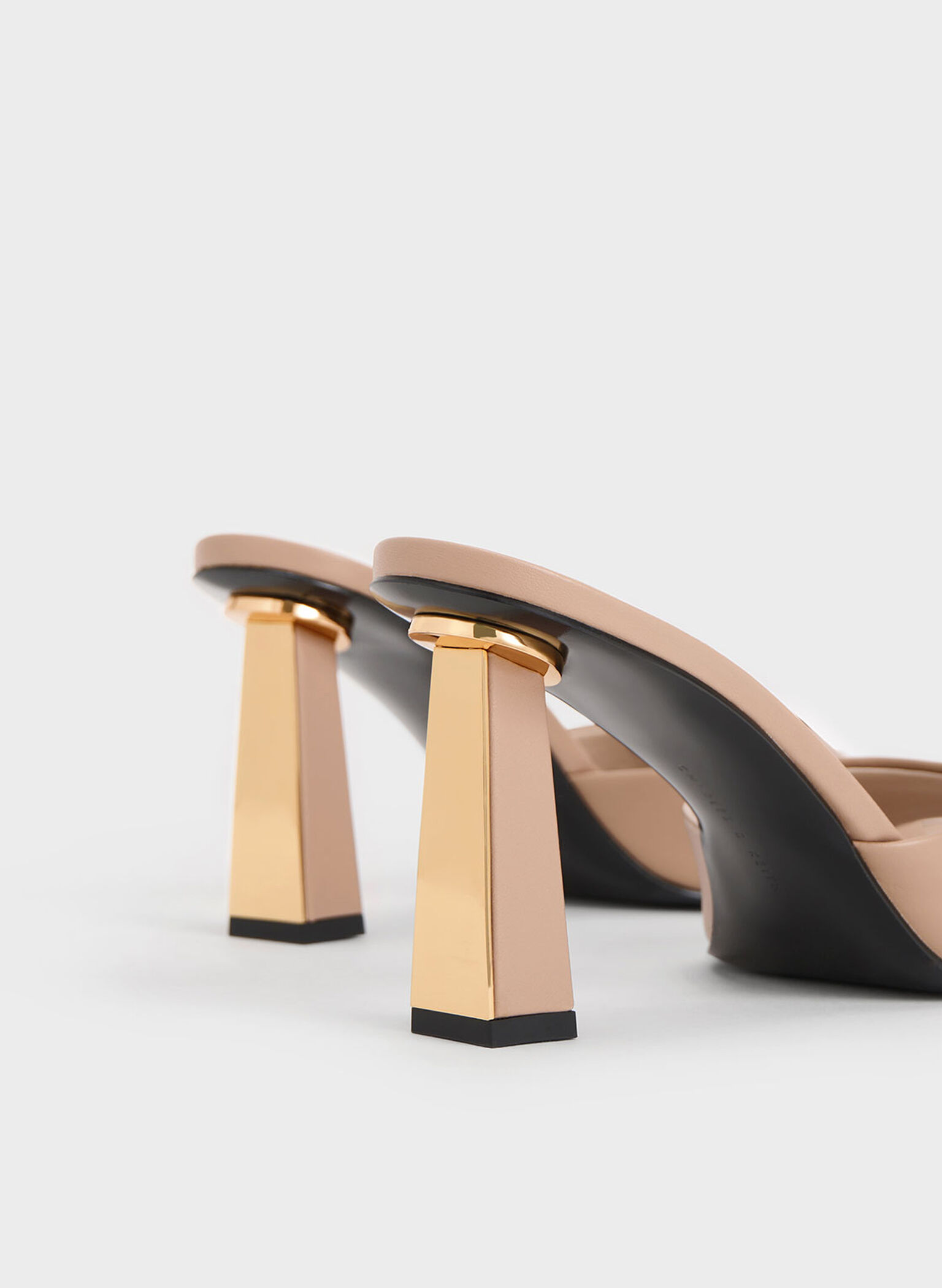 Geometric Heeled Mules, Beige, hi-res