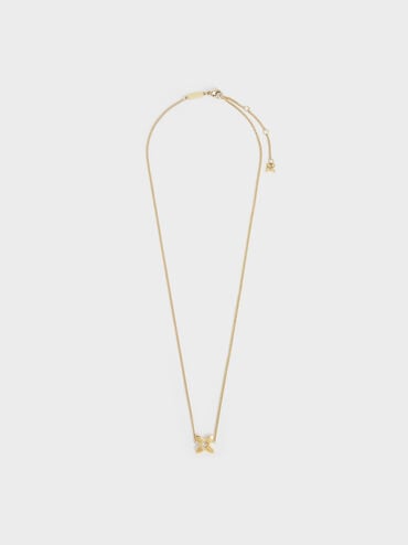 Felicity Flower-Motif Crystal Necklace, Gold, hi-res