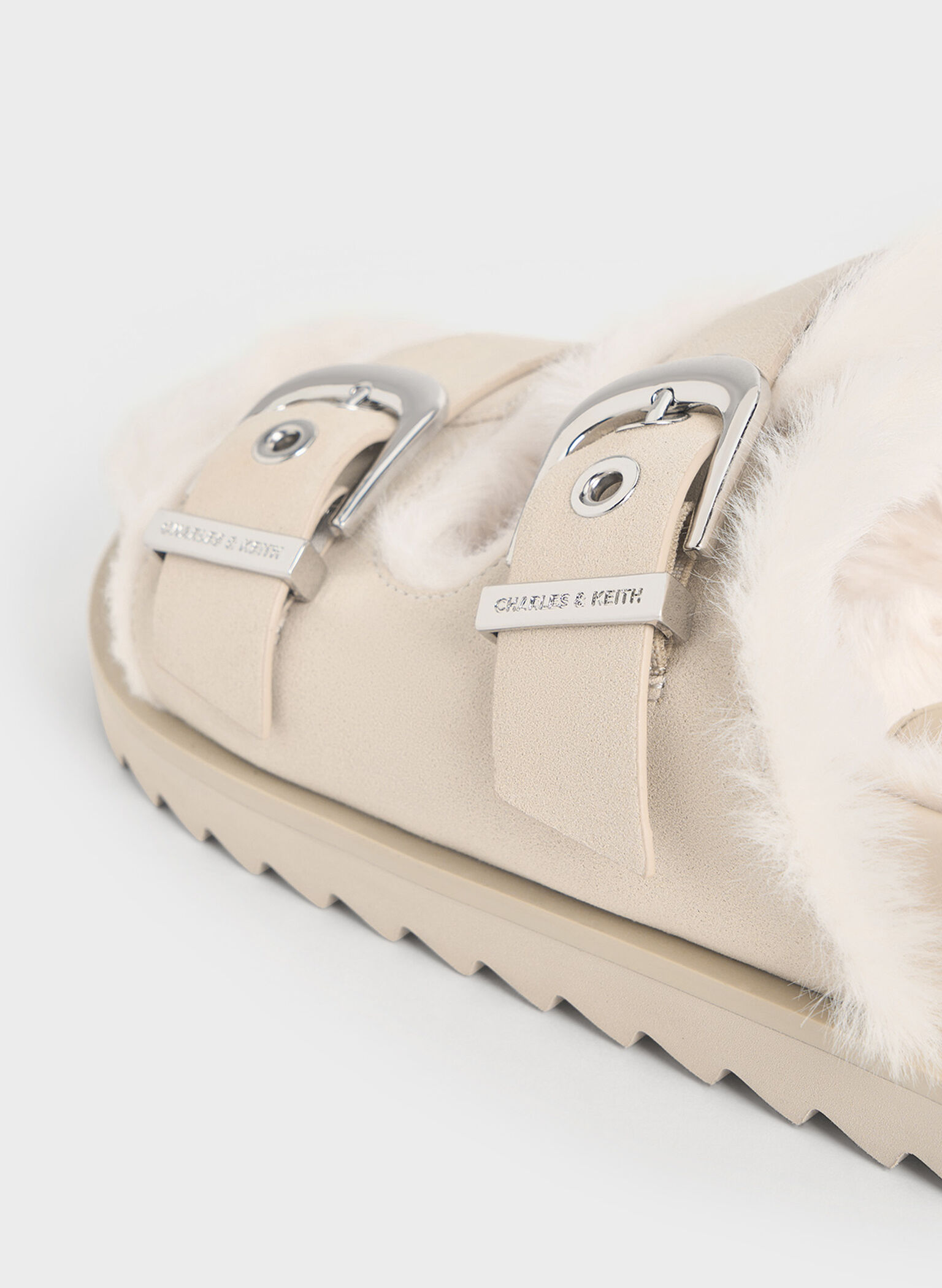Hannah Furry Buckled Double-Strap Sandals, Beige, hi-res