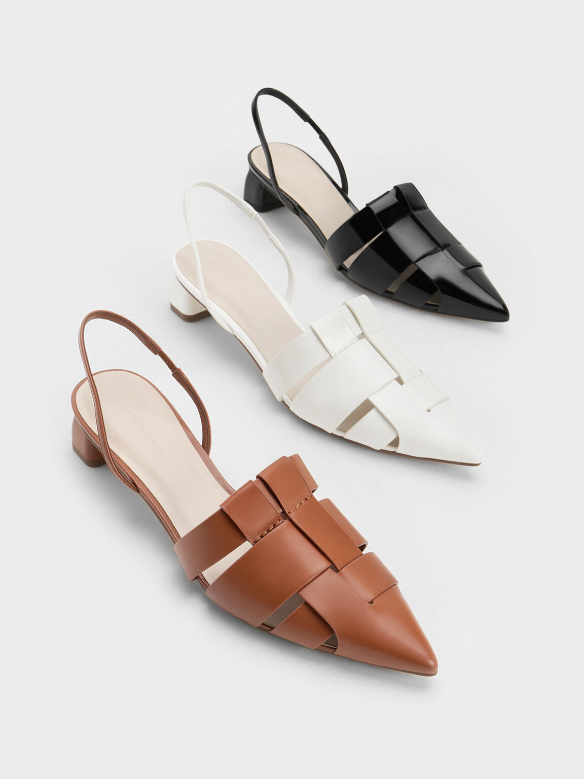 Interwoven Patent Slingback Pumps Black Patent