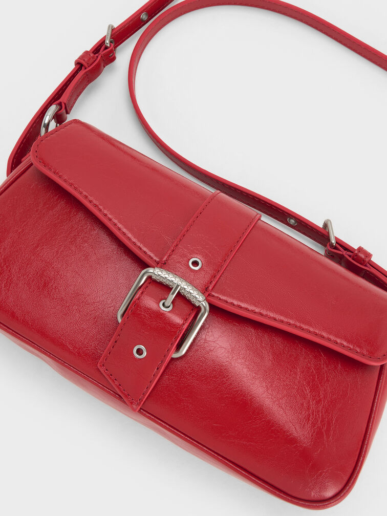 Blaise Belted Shoulder Bag, Equestrian Red, hi-res