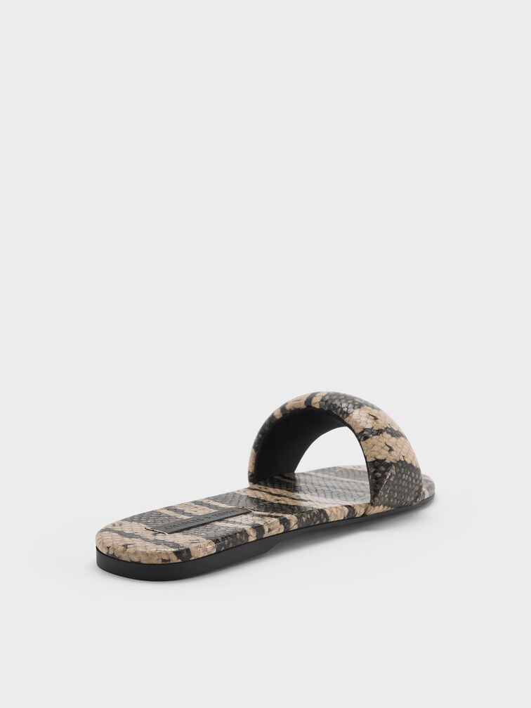 Snake-Print Slide Sandals, Animal Print Natural, hi-res