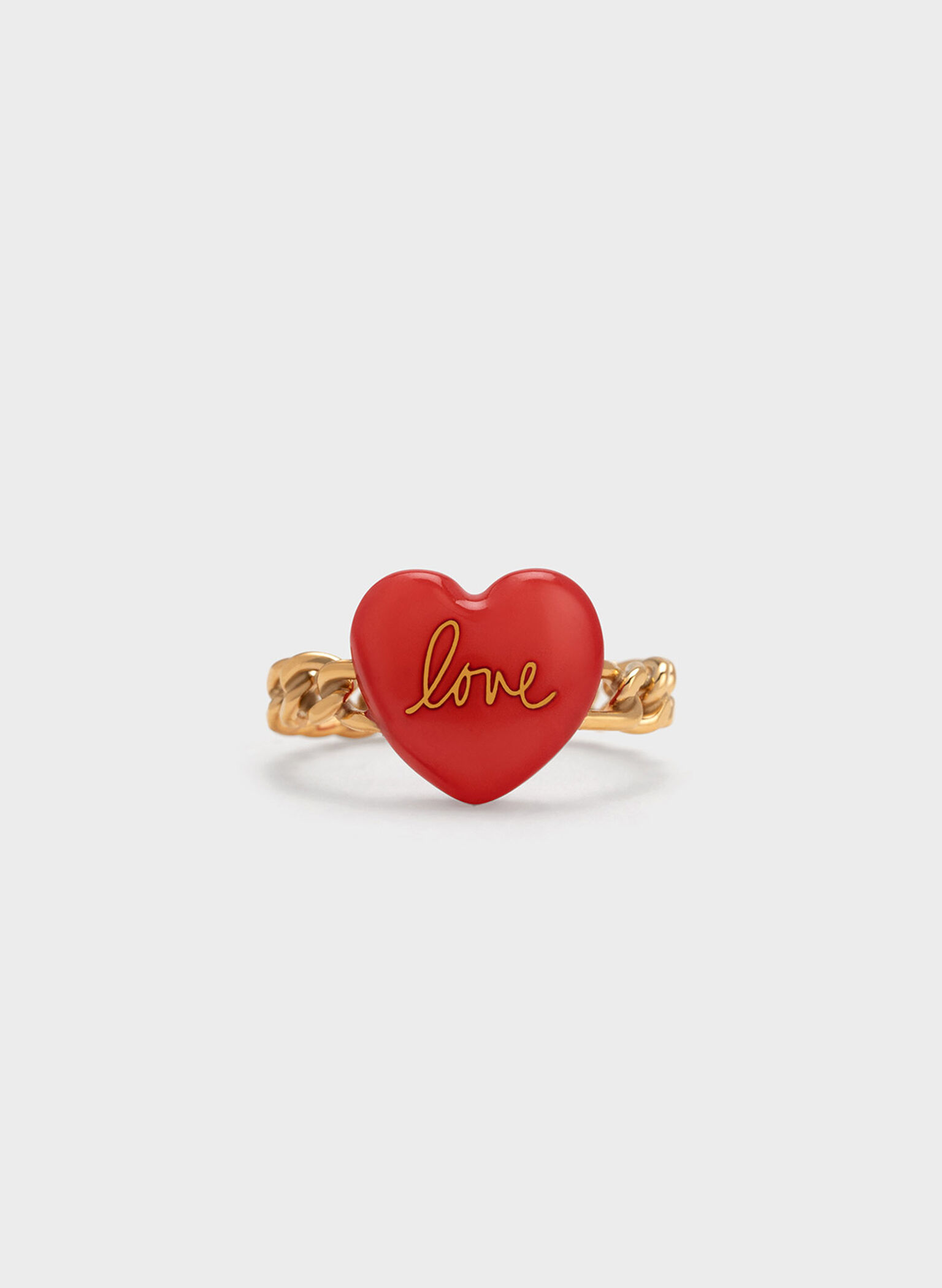 "Love" Heart Braided Ring, Red, hi-res