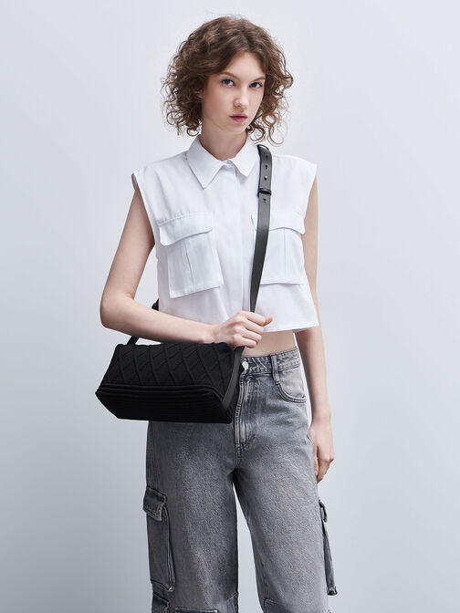 Willa Knitted Shoulder Bag, Black, hi-res