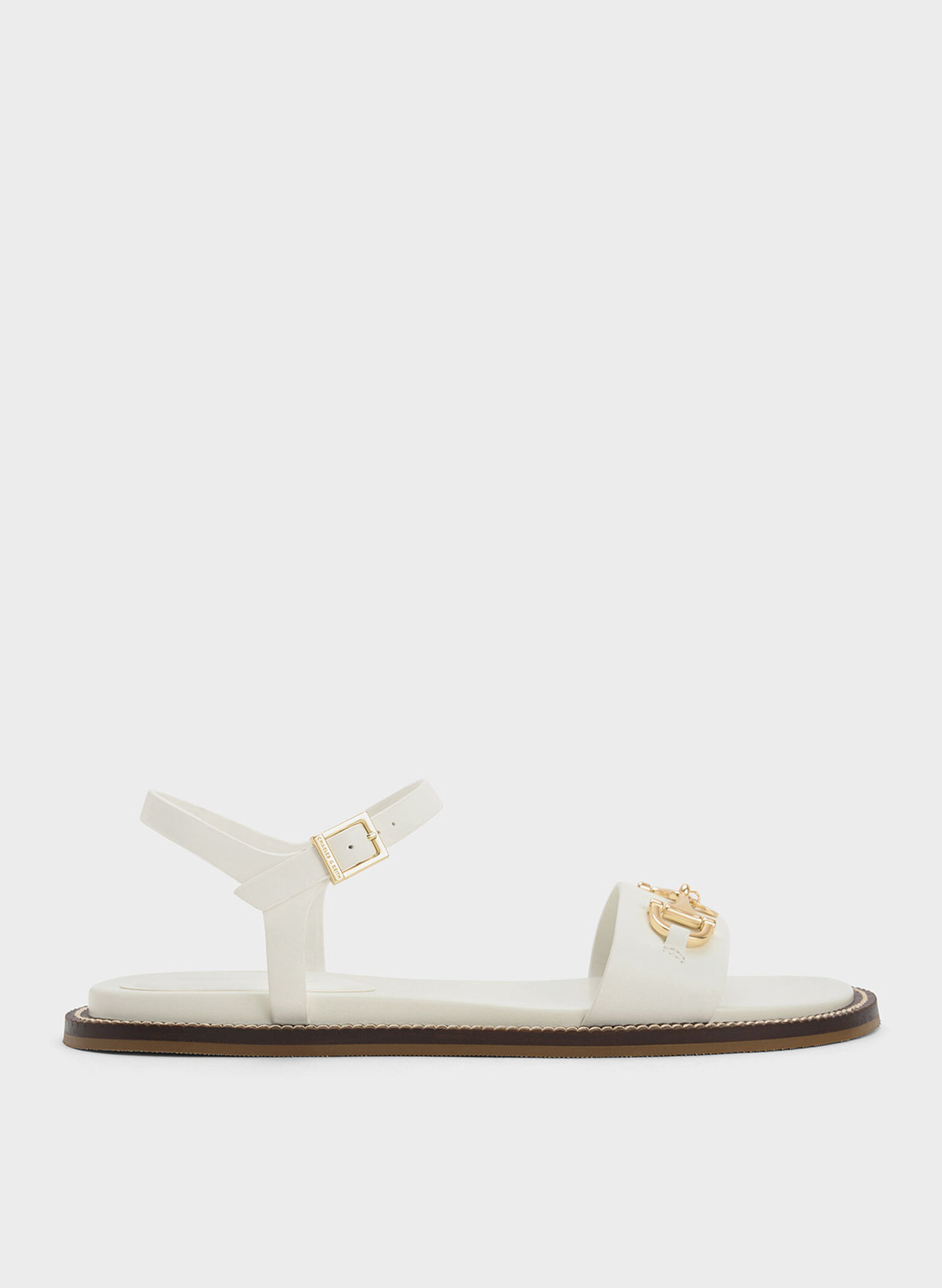 Horsebit Back Strap Sandals, White, hi-res