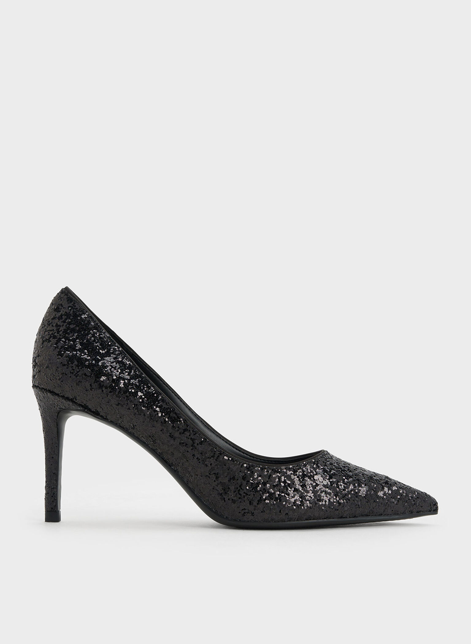 Emmy Glittered Pointed-Toe Pumps, Black Textured, hi-res