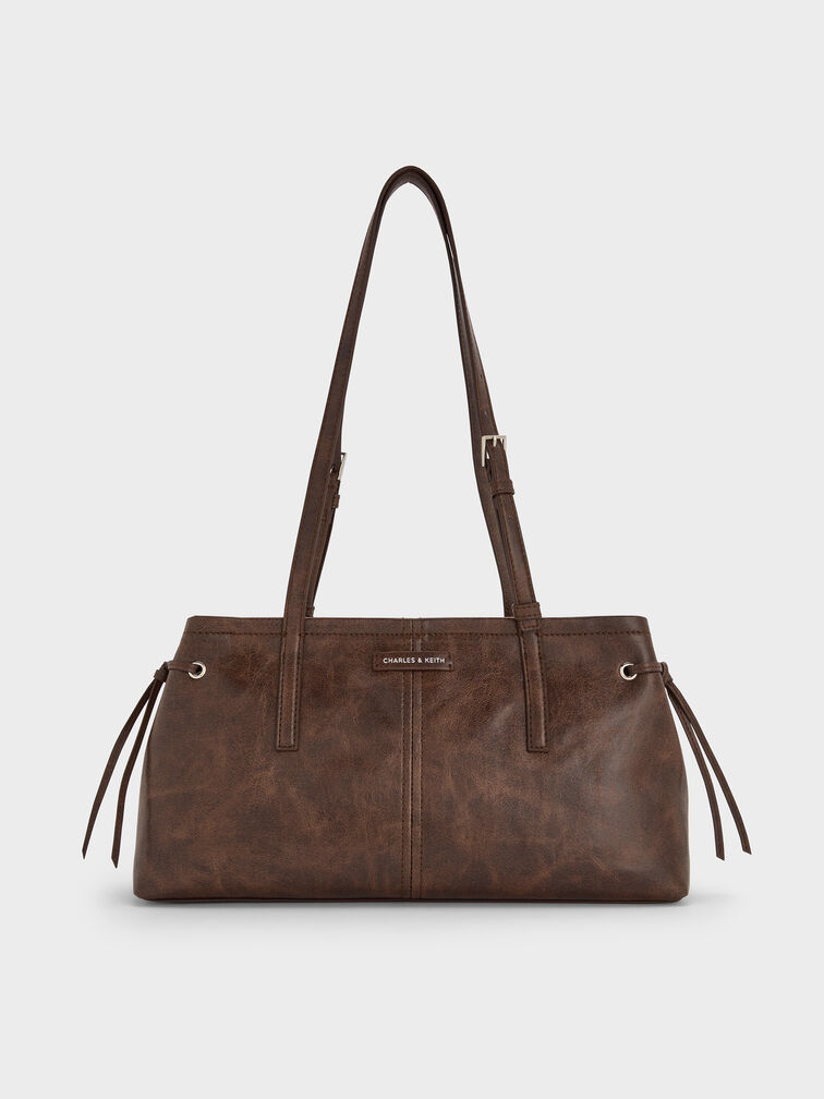 Noane Elongated-Handle Shoulder Bag, Distressed Coffee, hi-res
