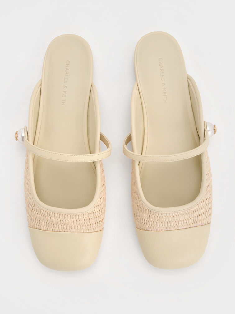 Aeryn Raffia Pearl-Embellished Slip-On Mary Janes, Cream, hi-res