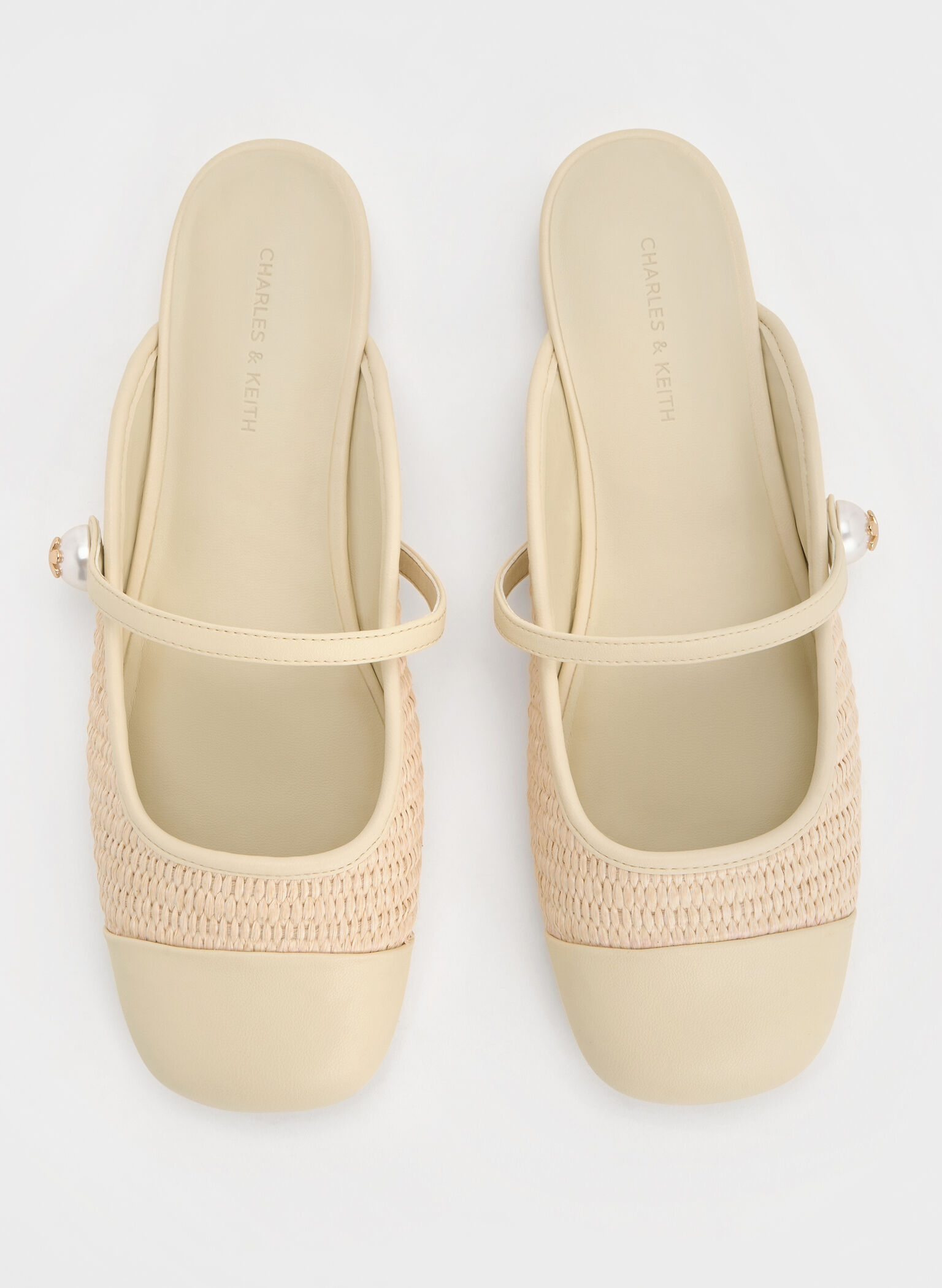 Aeryn Raffia Pearl-Embellished Slip-On Mary Janes, Cream, hi-res
