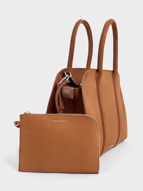 Axel Faux Suede Bowling Bag, Brown, hi-res