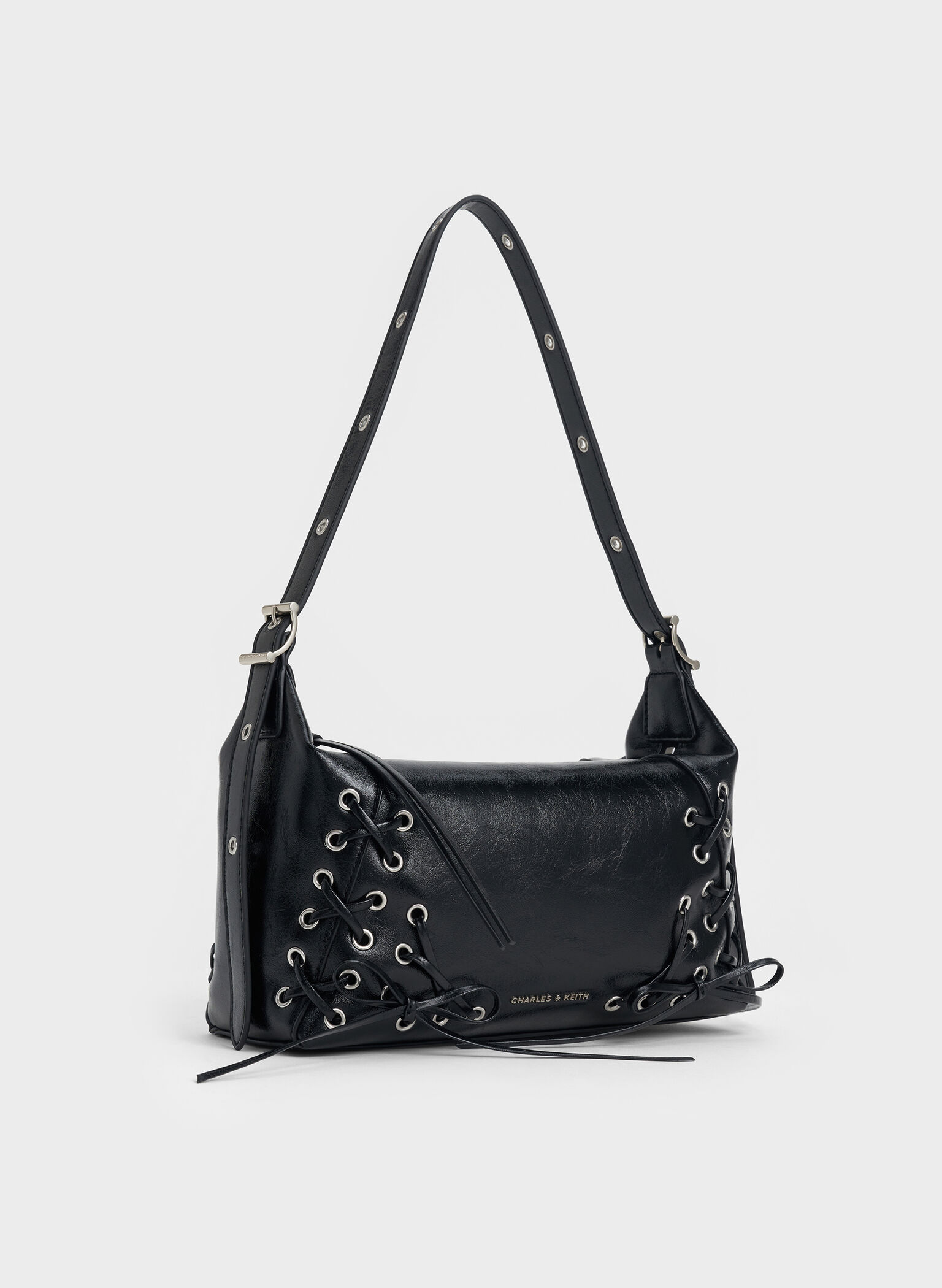 Xylia Grommet Lace-Up Shoulder Bag, Noir, hi-res