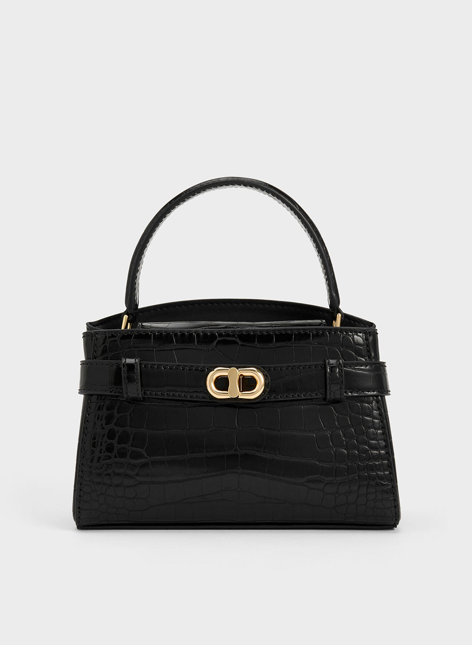 Aubrielle Croc-Effect Top Handle Bag, Black, hi-res
