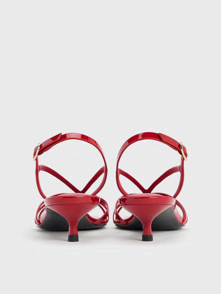Patent Kitten-Heel Strappy Sandals, Red, hi-res
