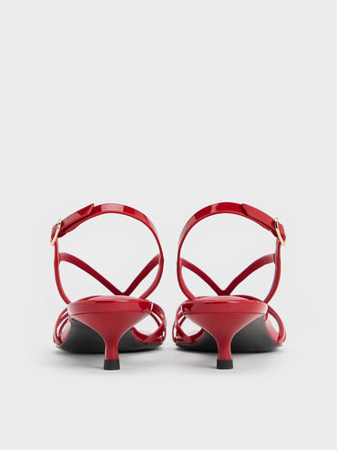 Patent Kitten-Heel Strappy Sandals, Red, hi-res