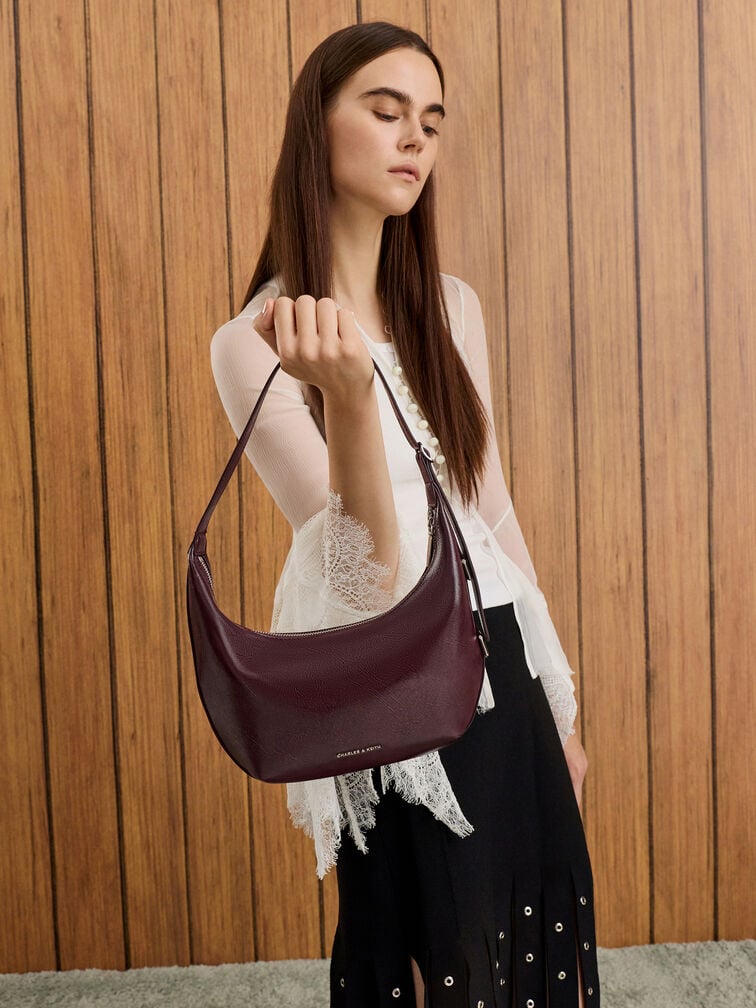 Bryna Curved Hobo Bag, Wineberry Red, hi-res
