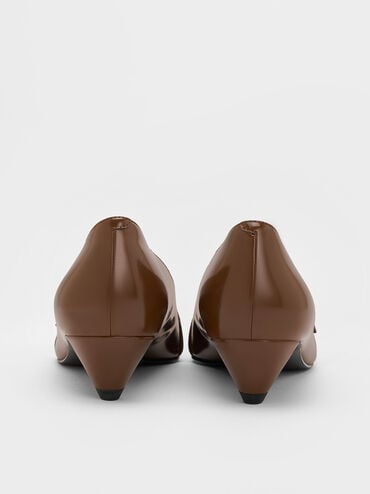 Buckled Pointed-Toe Kitten-Heel Pumps, Brown, hi-res