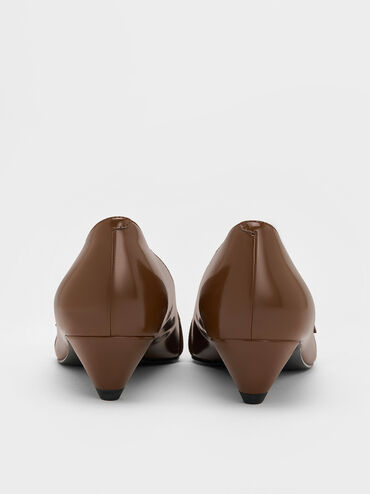 Buckled Pointed-Toe Kitten-Heel Pumps, Brown, hi-res