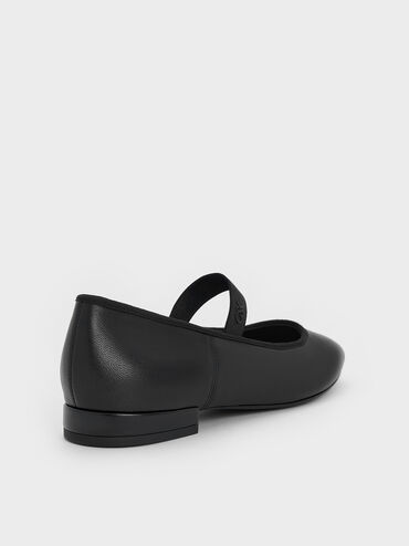 Leather Mary Jane Flats, Black, hi-res