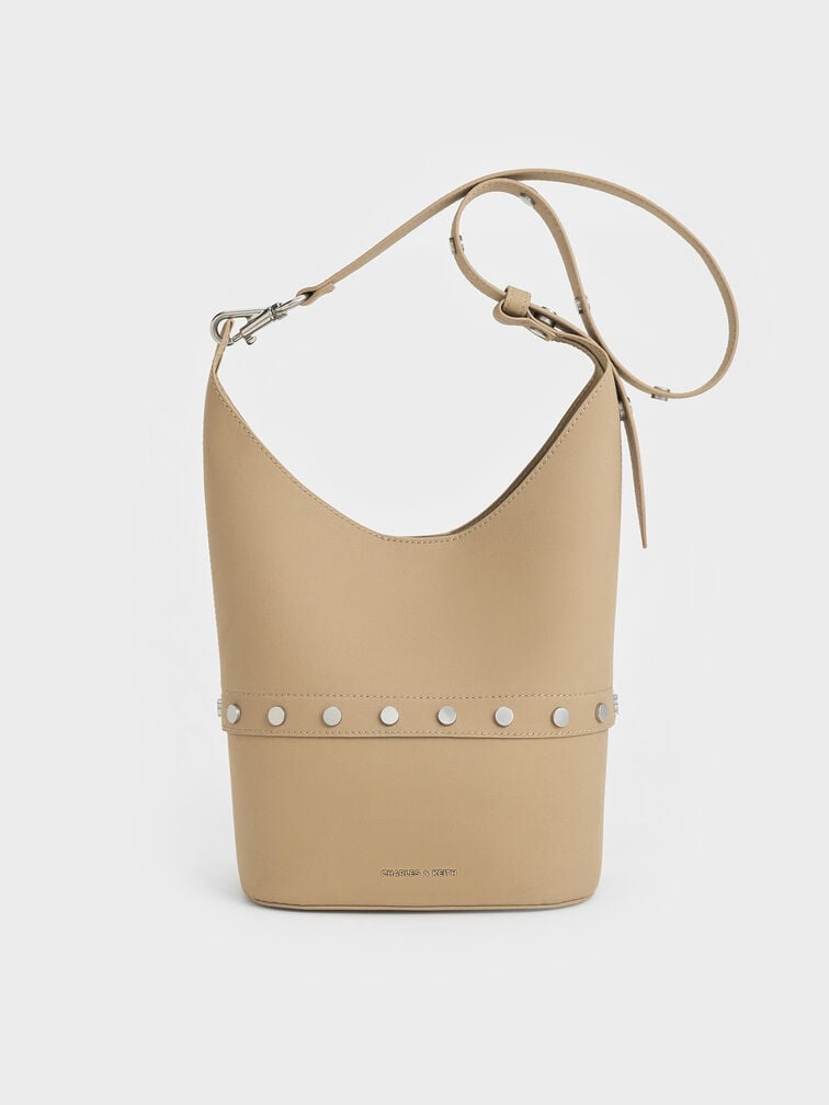 Bobbie Twill Studded Convertible Two-Way Bucket Bag, Toasted Sand, hi-res