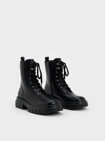 Lace-Up Ankle Boots, Black, hi-res