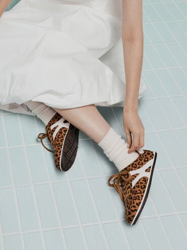 Faux Suede Leopard-Print Low-Top Sneakers, Animal Print Brown, hi-res