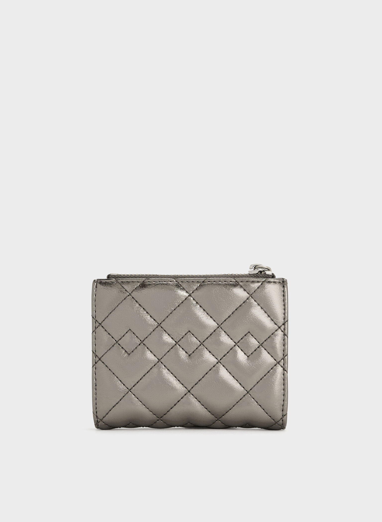 Duo Metallic Quilted Small Wallet, Pewter, hi-res