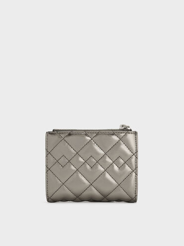 Duo Metallic Quilted Small Wallet, Pewter, hi-res