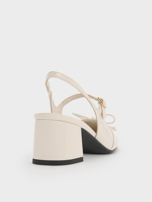 Patent Bow Crystal-Pearl Slingback Mary Jane Pumps, Chalk, hi-res