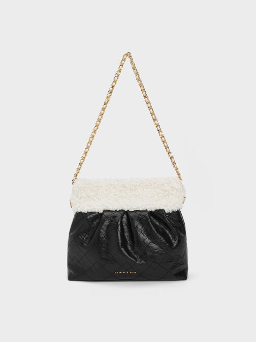 Duo Furry Chain Handle Shoulder Bag, Multi, hi-res