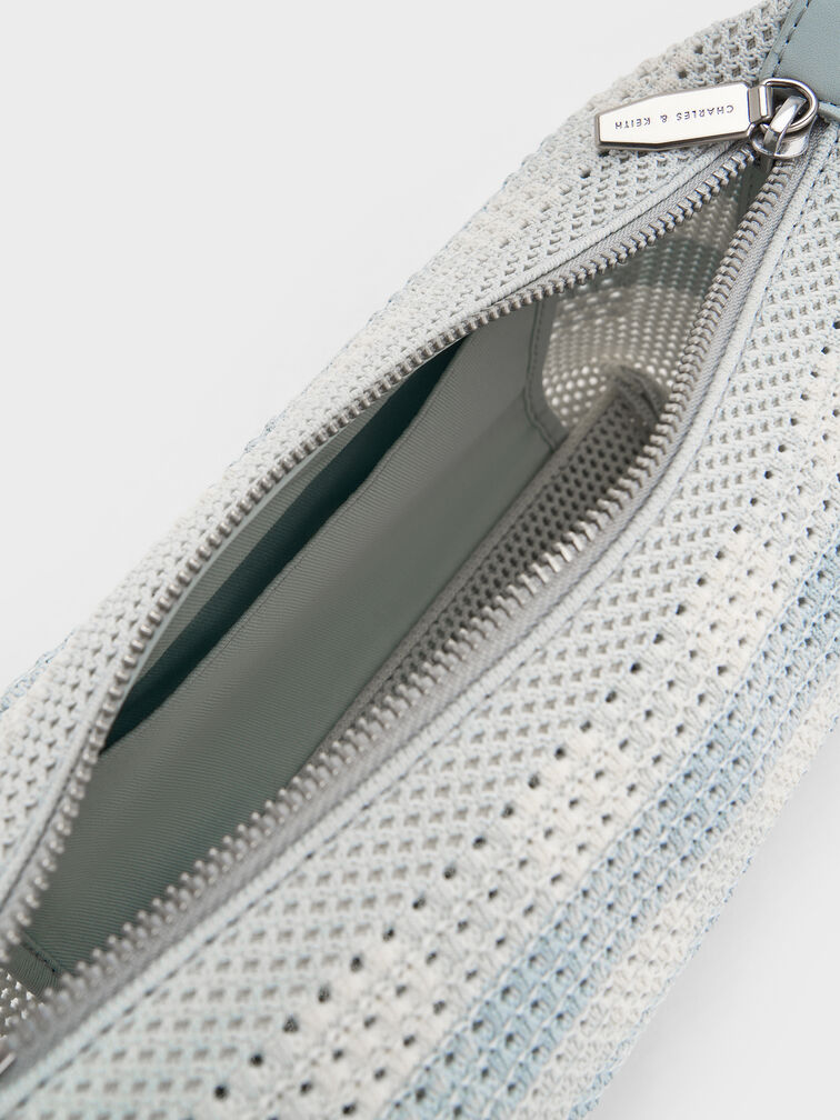 Ida Checkered Knitted Shoulder Bag, Sea Salt Blue, hi-res
