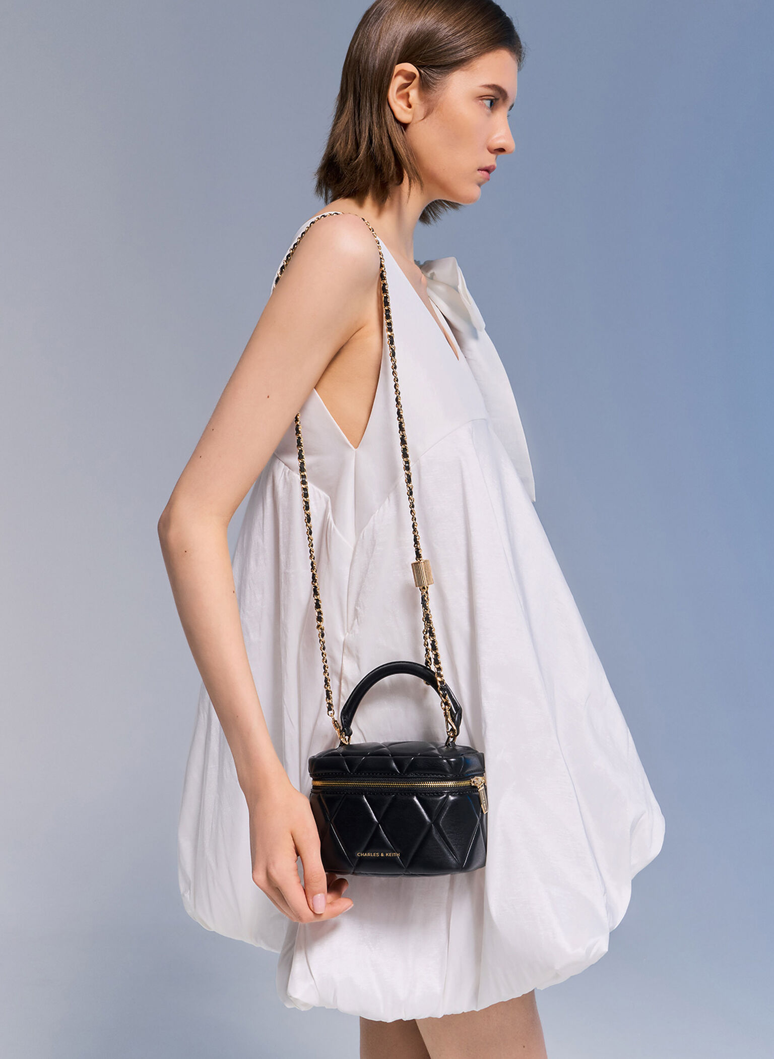 Arwen Quilted Top Handle Vanity Bag, Black, hi-res