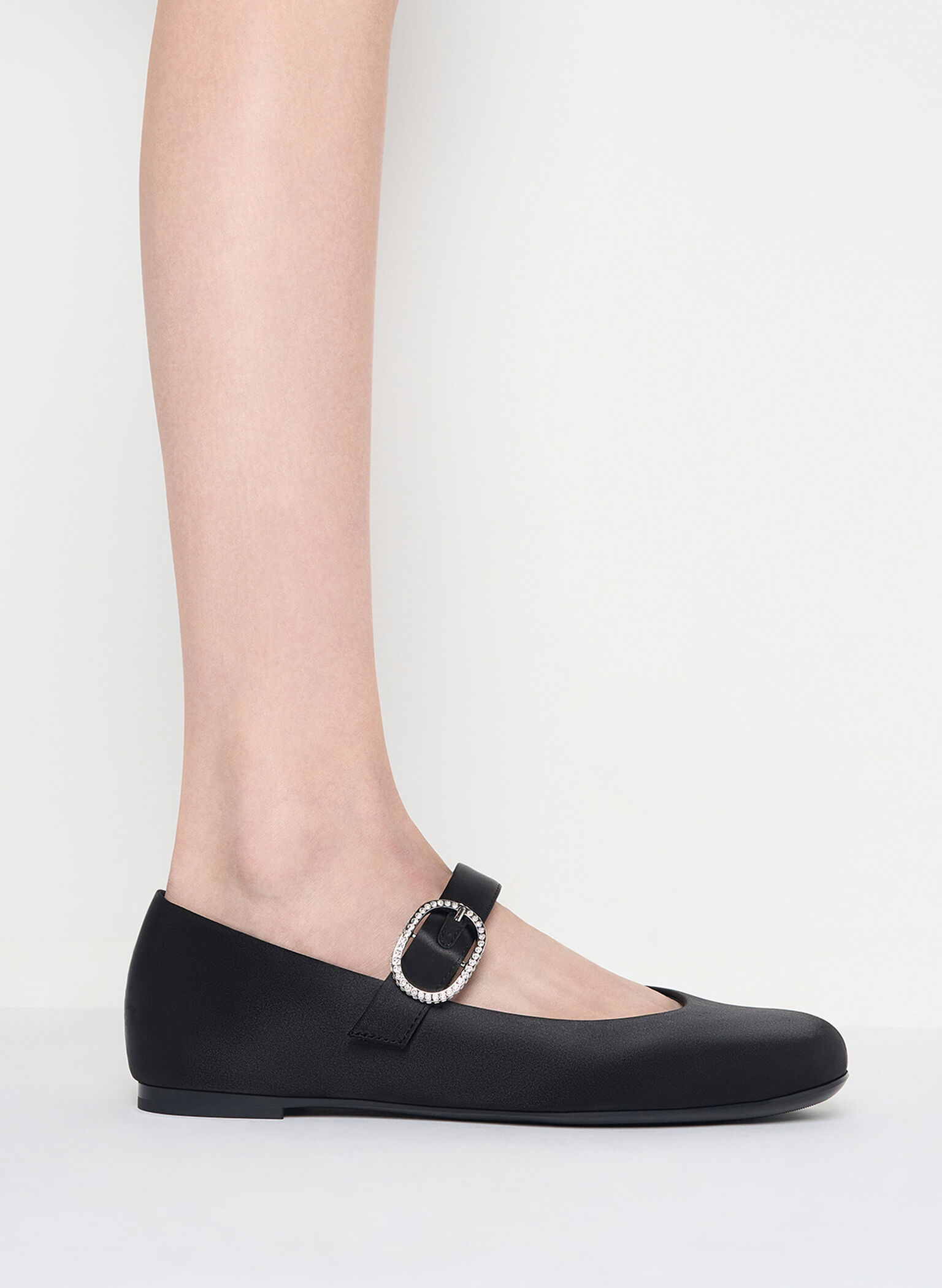 Jannie Satin Crystal-Buckle Mary Janes, Black Textured, hi-res