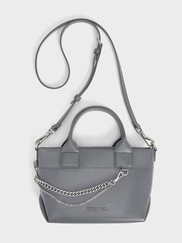Atwood Crinkle-Effect Chain-Embellished Tote Bag, Grey, hi-res