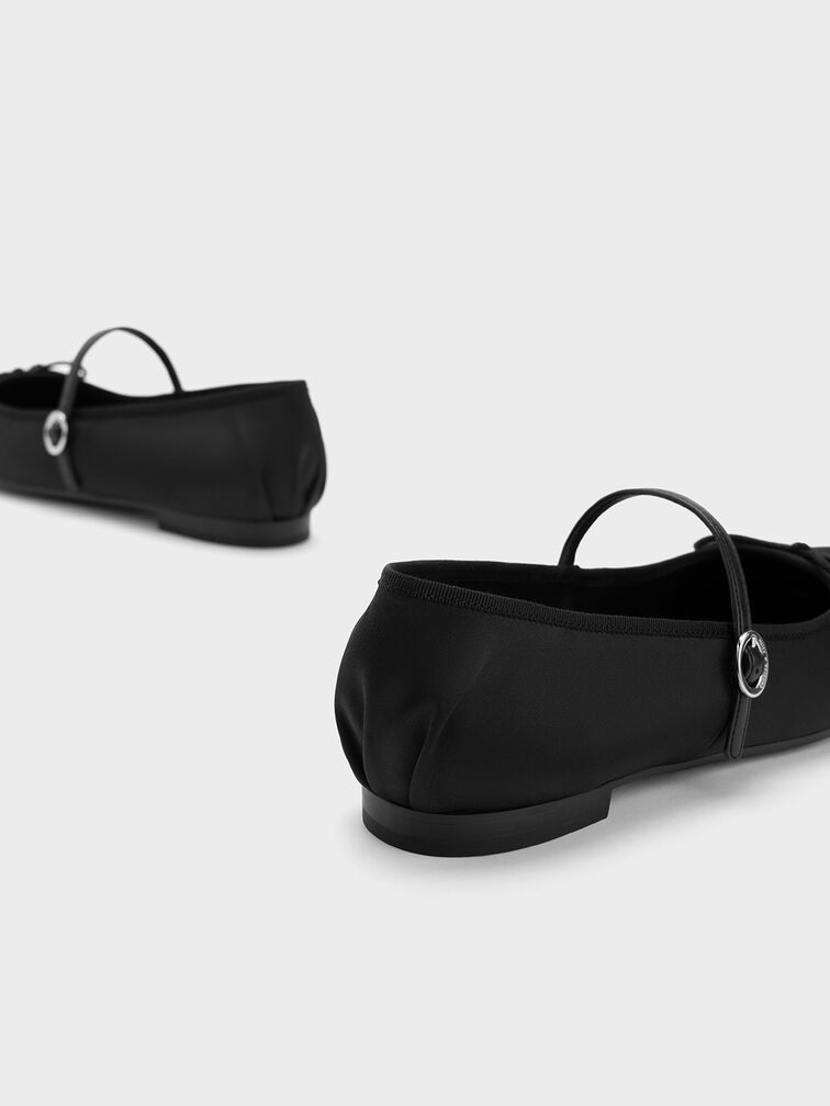 Emiko Satin Bow Mary Jane Flats, Black, hi-res