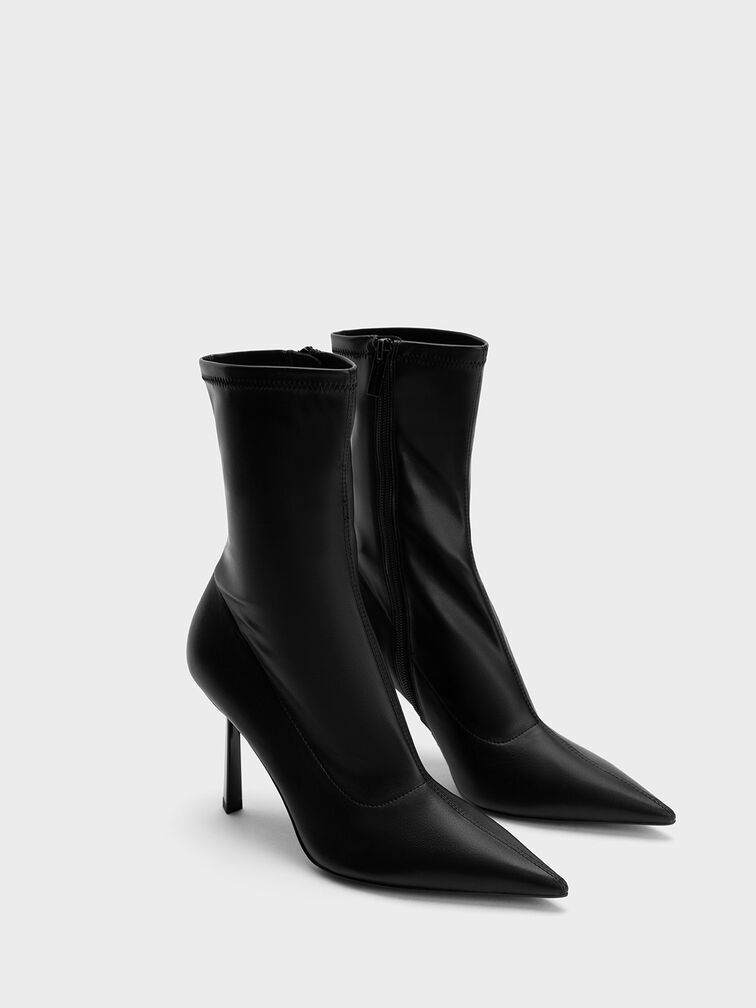 Black Pointed-Toe Stiletto Heel Ankle Boots - CHARLES & KEITH UK