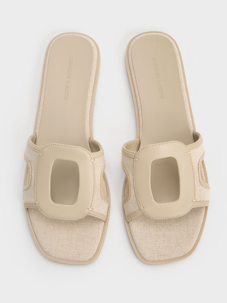 Easley Linen Cut-Out Slide Sandals, Taupe, hi-res