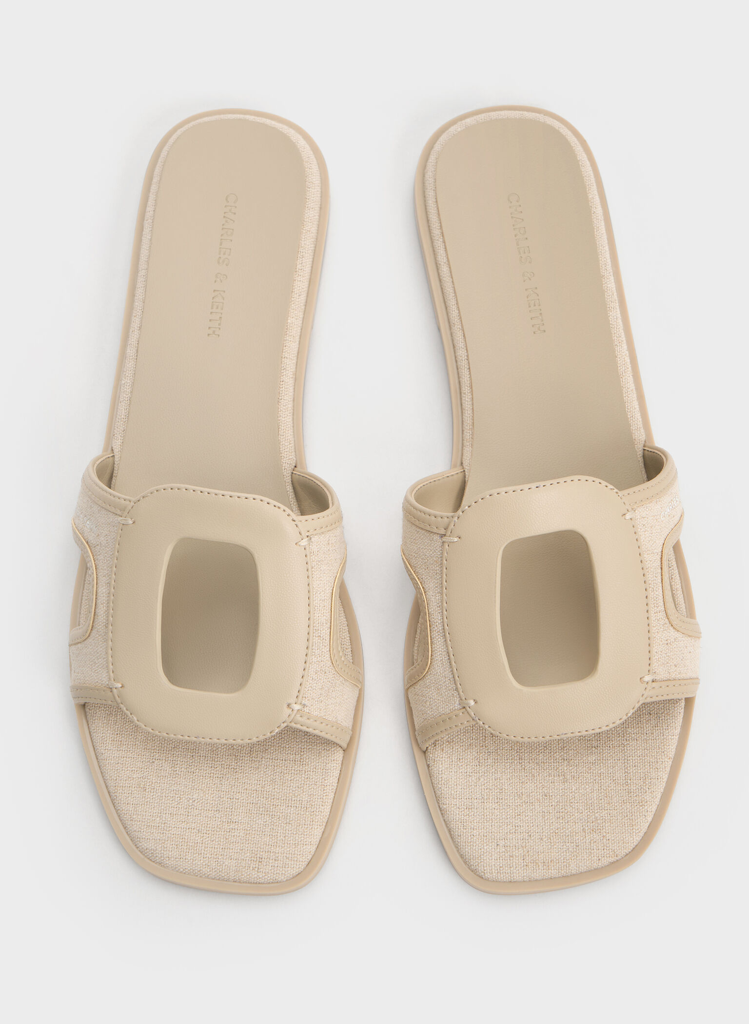 Easley Linen Cut-Out Slide Sandals, Taupe, hi-res