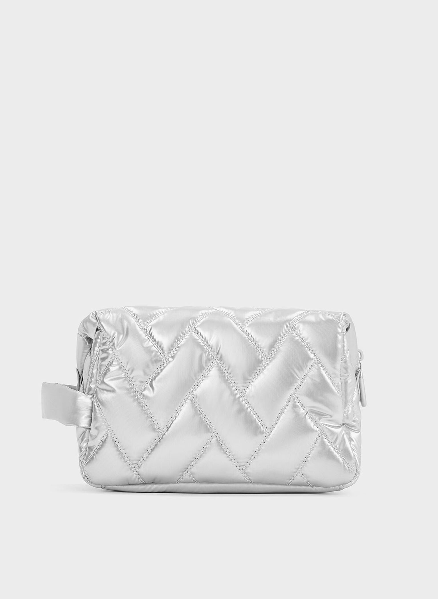Nylon Chevron Pouch, Silver, hi-res