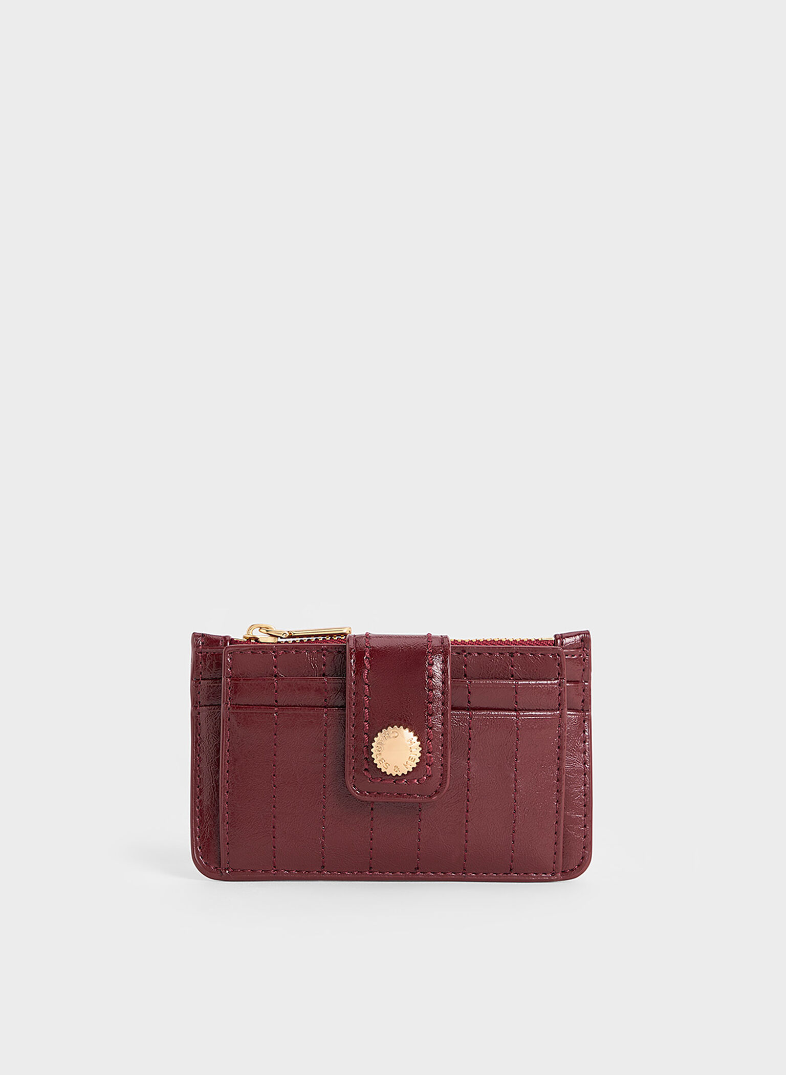 Donna Crinkle-Effect Panelled Card Holder, Burgundy, hi-res
