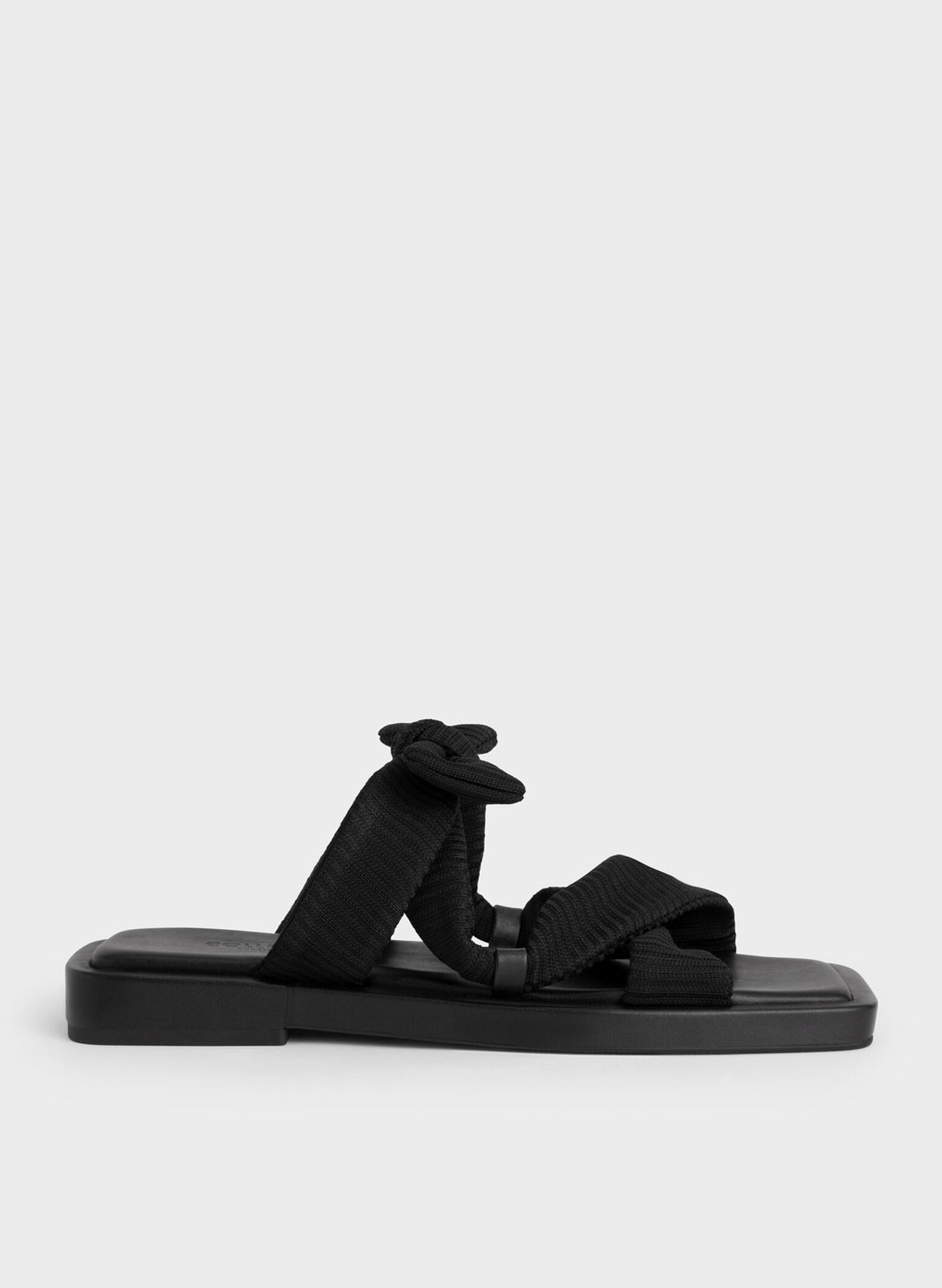 Recycled Polyester Bow Crossover Slides, Black, hi-res