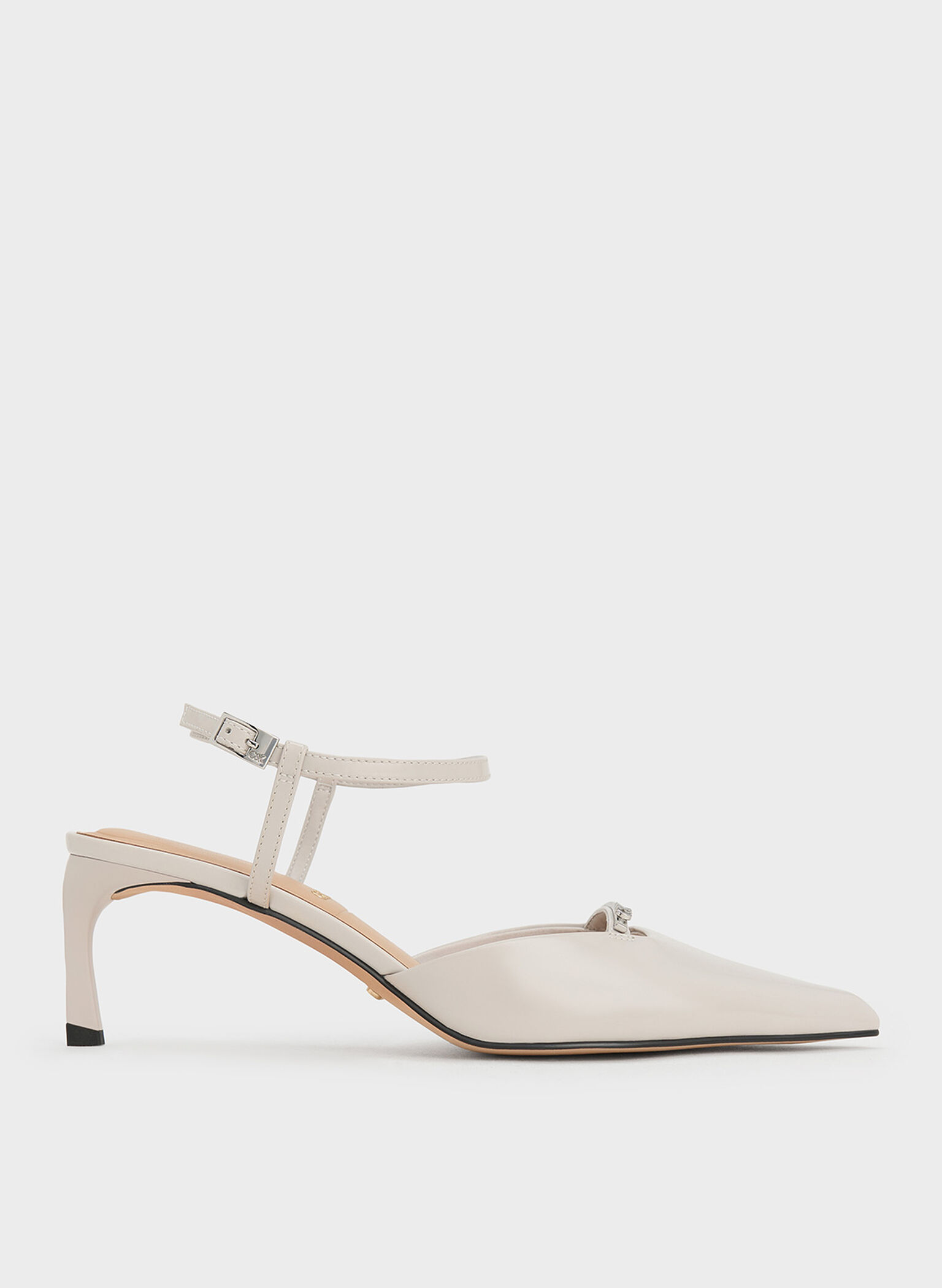 Leather Kitten-Heel Ankle-Strap Pointed-Toe Pumps, Light Grey, hi-res