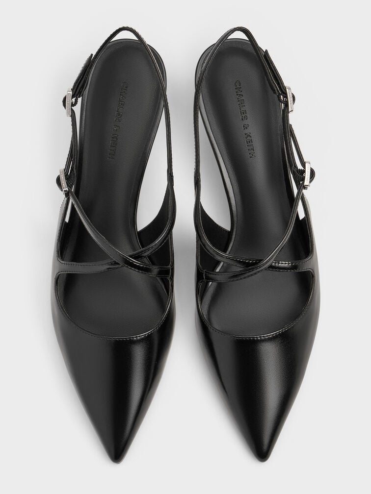 Pauline Pointed-Toe Crossover Slingback Kitten Heels, Black, hi-res