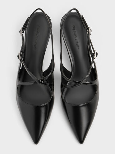 Pauline Pointed-Toe Crossover Slingback Kitten Heels, Black, hi-res