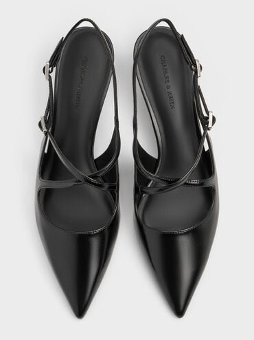 Pauline Pointed-Toe Crossover Slingback Kitten Heels, Black, hi-res