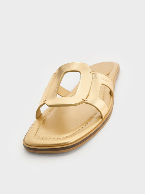 Easley Metallic Cut-Out Slide Sandals, Gold, hi-res