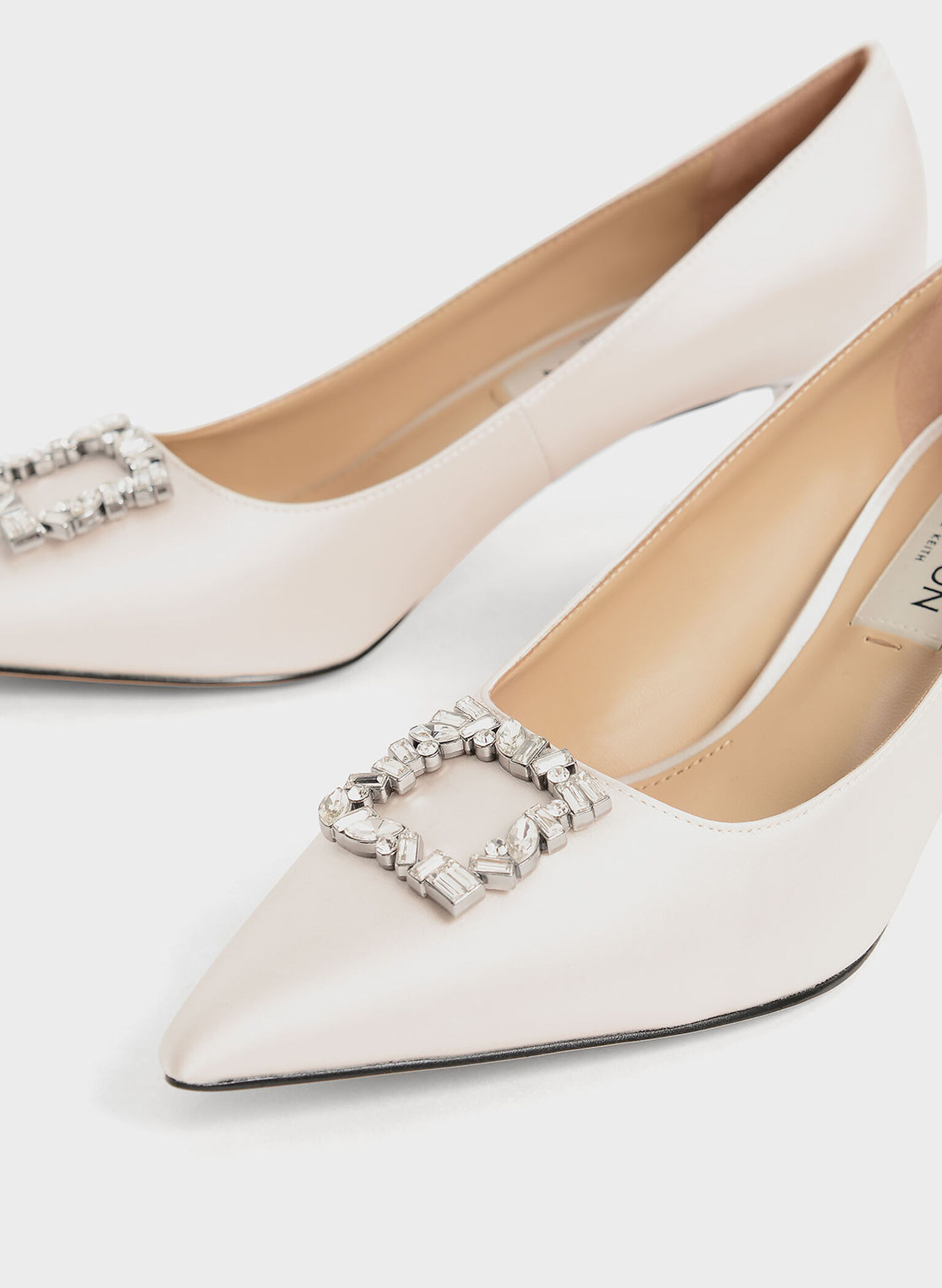 Ever Satin Gem-Embellished Kitten Heel Pumps, Cream, hi-res
