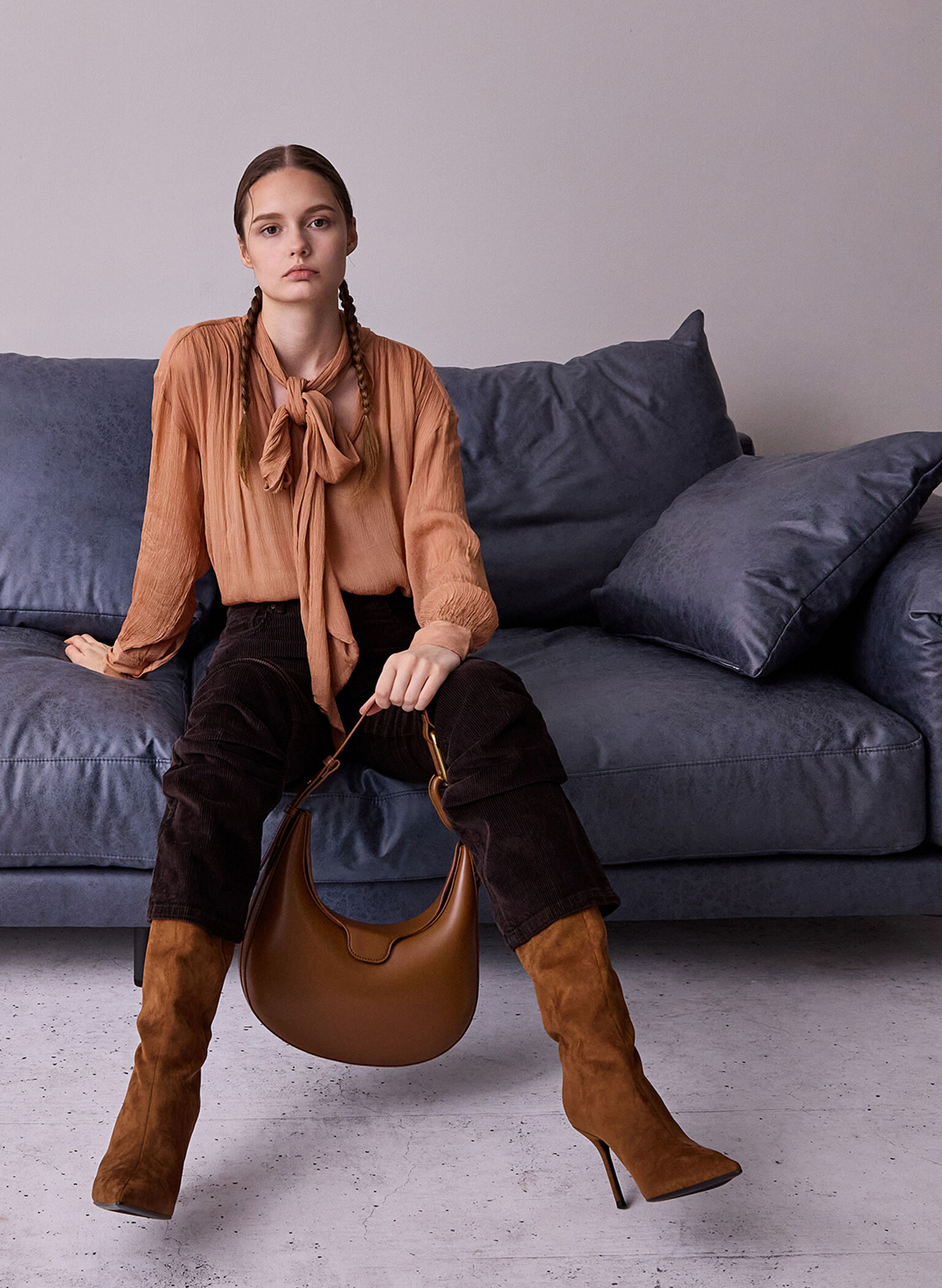 Kora Metallic-Accent Moon Bag, Chocolate, hi-res