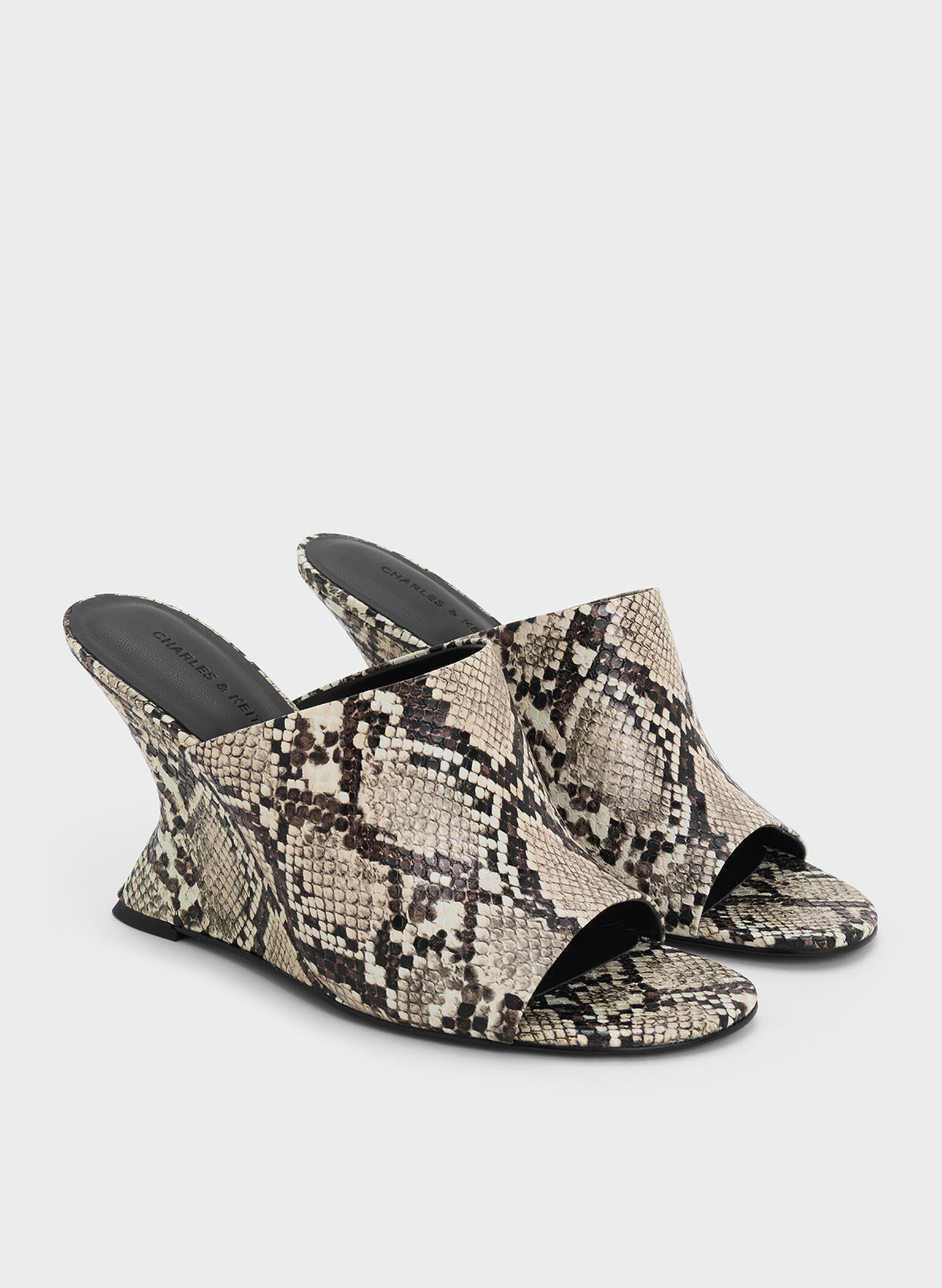 Snake-Print Wide-Strap Sculptural-Heel Wedges, Animal Print Natural, hi-res