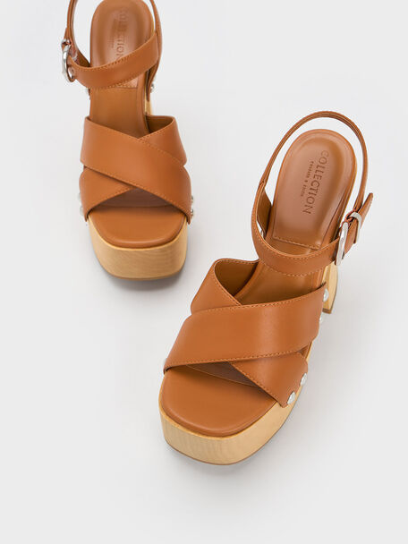 Tabitha Leather Crossover Sandals, Brown, hi-res