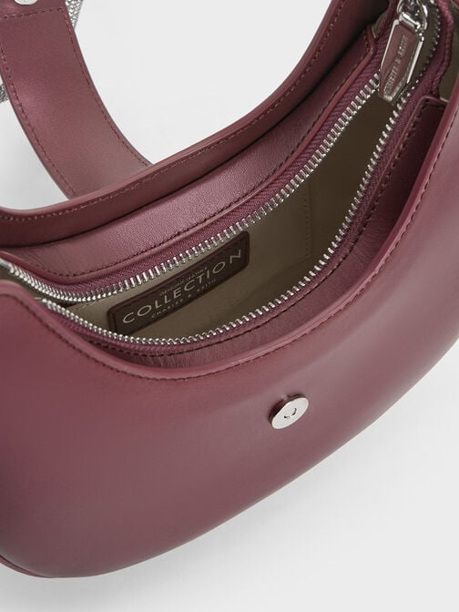 Gabine Leather Crystal-Embellished Hobo Bag, Prune, hi-res